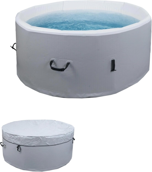 Whirlpool HWC-N97, Ersatz-Pool 4 Personen, In-/Outdoor aufblasbar Dropstitch-Gewebe, rund Ø150cm grau-weiß