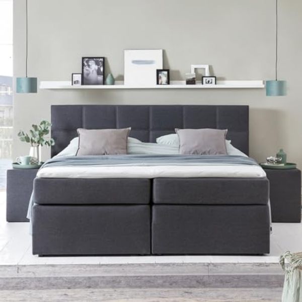 Möbelfreude Boxspringbett Bea, gesteppt, 7-Zonen Taschenfederkern, Visco Topper Polsterbett, Anthrazit H2/H3, 220x220 cm
