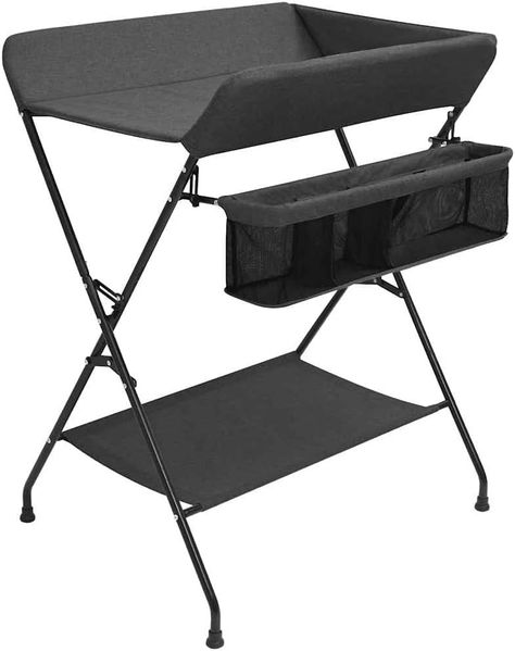vidaXL Wickeltisch mit seitlichen Staufächern Zusammenklappbar Wickelauflage Kommode Mulde Unterlage Wickeln Baby Kinder Anthrazit Eisen