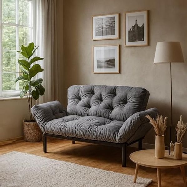 Dmora Schlafsofa 2-Sitzer Zeeusis 155x70 cm Grau Stauraum