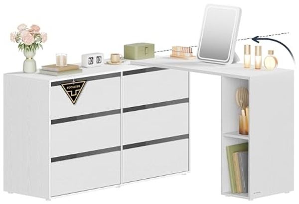 SONGMICS HOME Kommode, Schrank, Schminktisch mit Regal, Schnelle werkzeuglose Montage, nebeneinander oder L-förmig, für Schlafzimmer, Arbeitszimmer, Toolless-Technologie,schneeweiß