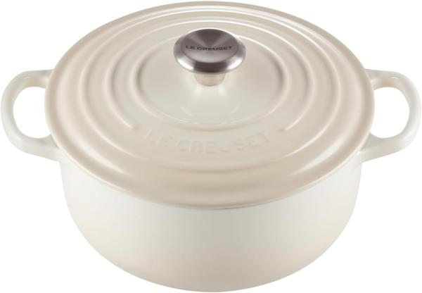 Le Creuset Signature Gusseisen-Bräter mit Deckel, Für alle Herdarten und Induktion geeignet, Rund, Meringue, 22,0 cm, 3.3