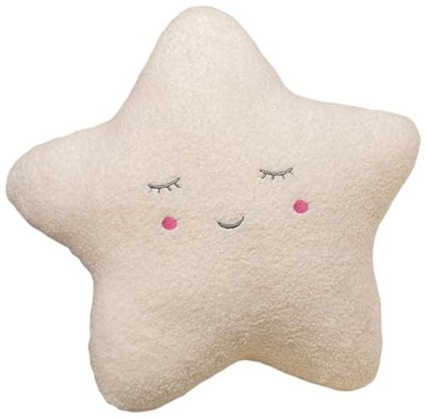 Kuschelkissen Kinder Sternkissen 40 cm Weiche Flauschige Sternform Zierkissen Sofakissen, Sternkissen Dekokissen für Kinderzimmer Mädchen Jungen (geschlossene Augen,Weiß)
