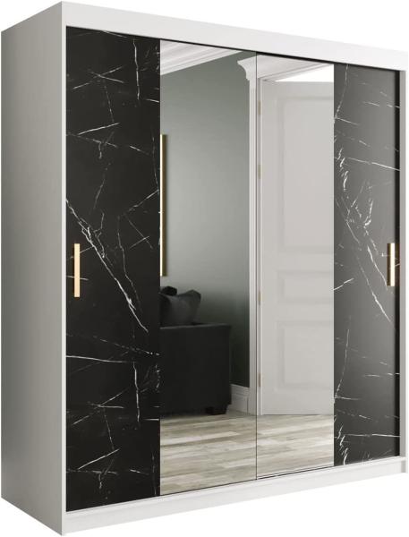 Kleiderschrank Kamoga T1 180 (Weiß / Marmor Schwarz + Gold, ohne Schubladen)