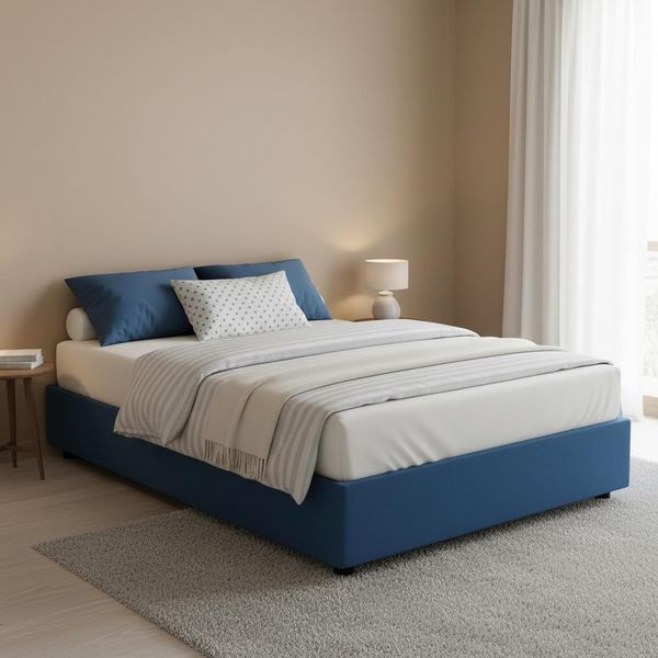 Talamo Italia - Maria Doppelbett, Bettkasten mit Stoffbezug, 100 % Made in Italy, Öffnung vorne, geeignet für Matratze 160x200 cm, Blau