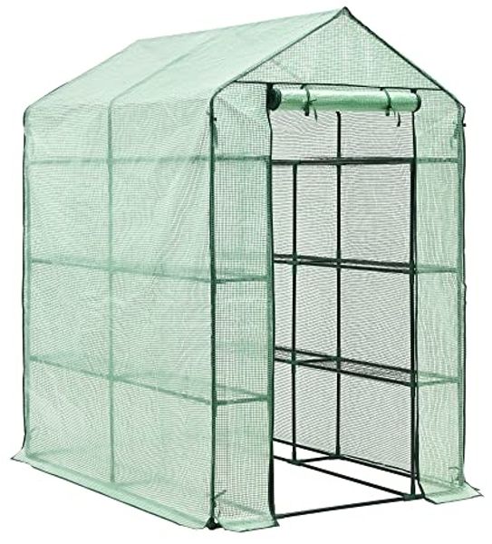 Gewächshaus Vale mit Ablagen 120x170x194cm Grün [en. casa]