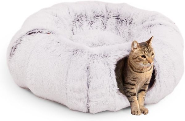 Canadian Cat Company Tiertunnel Katzentunnel Otis - versch. Farben, Donut - Tunnel und Tierbett, Plüschfell imitat, viele Funktionen, zwei faltbare Katzentunnel, Plüschbett in der Mitte