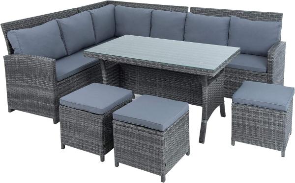 Polyrattan Sitzgruppe Essgruppe Couch Sofa Set Lounge Gartengarnitur 7tlg grau