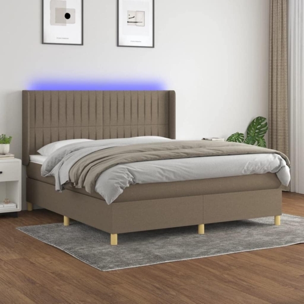 vidaXL Boxspringbett mit Matratze & LED Taupe 160x200 cm Stoff 3139049