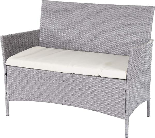 Poly-Rattan Gartenbank Halden, Sitzbank Bank ~ grau, Kissen creme