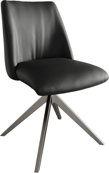 Drehstuhl Elso-Flex Echt-Leder Schwarz Kreuzgestell breit Edelstahl 360° drehbar Taschenfederkern