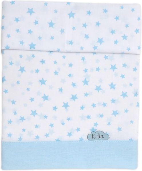 Ti TIN 3-teiliges Bett-Set Bettbezug für Babybett, 50x80 cm | Bettdeckenbezug+ Spannbettlaken mit Gummizug + Kissenbezug 100% Baumwoll-Popeline für Kinderbett, Sternchen-Motiv, blau