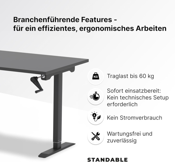 manuell höhenverstellbarer Schreibtisch EASY 120 x 60 cm - Gestell Schwarz, Platte Anthrazit Bild 5