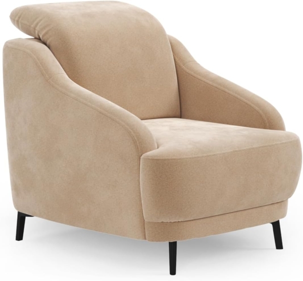 CAVADORE Sessel Blue/Polstersessel im modernen Design inklusiv Kopfteilverstellung und mattschwarzen Metallfüßen / 87 x 93 x 104 / Mikrofaser, Hellbraun