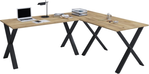 VCM Schreibtisch Lona 919791 Schwarz / Honig-Eiche H. 76 x B. 220 x T. 190 cm