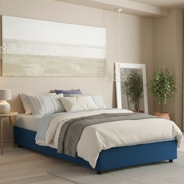 Talamo Italia - Doppelbett „Grace“, Bettkasten mit Stoffbezug, 100 % Made in Italy, Öffnung vorne, inklusive Matratze 160x200 cm, Blau
