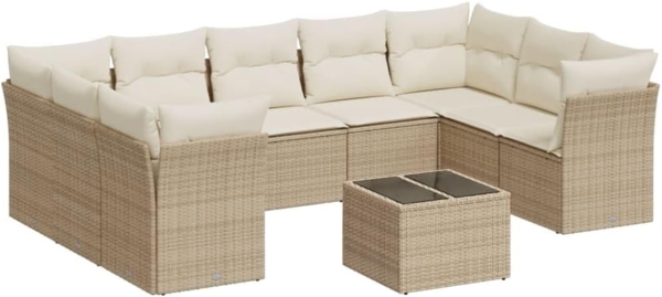 vidaXL 10-tlg. Garten-Sofagarnitur mit Kissen Beige Poly Rattan 3218138