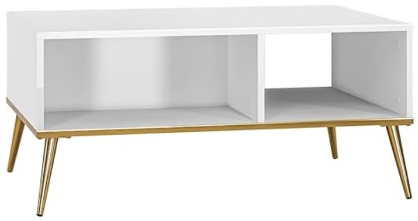 Couchtisch Goldin Wohnzimmertisch 90x60x42cm weiß goldfarben / Front Hochglanz