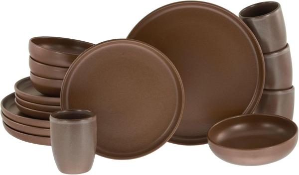 CreaTable 23660 Kombiservice Uno für 4 Personen, Steinzeug, braun (1 Set, 16-teilig)