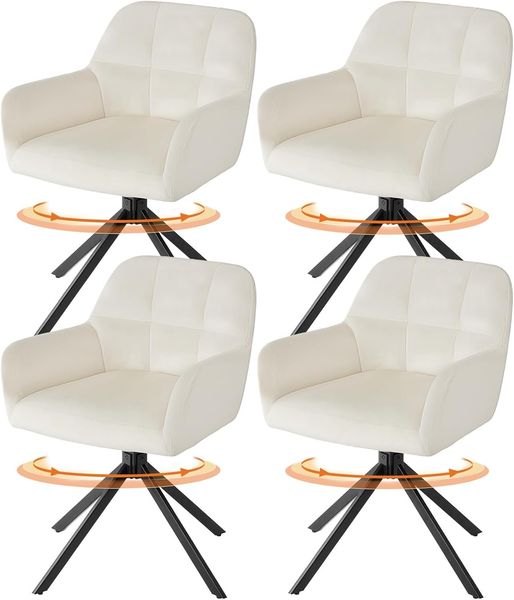 Sweetcrispy Esszimmerstuhl 4er Set, 360° Drehstuhl Esszimmer, Küchenstuhl, Samt Schminktisch Stuhl, bis 120 kg belastbar, Sessel mit Armlehnen Stahlbeine, Schreibtischstuhl für Arbeitszimmer, Beige