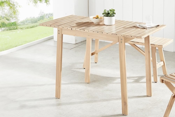 riess-ambiente Gartentisch BALI 110cm natur hell – Massivholz, ausklappbar, wetterfest (Einzelartikel, 1-St), ausklappbarer Outdoor-Holztisch im Naturton – ideal für kleine Balkone Bild 4