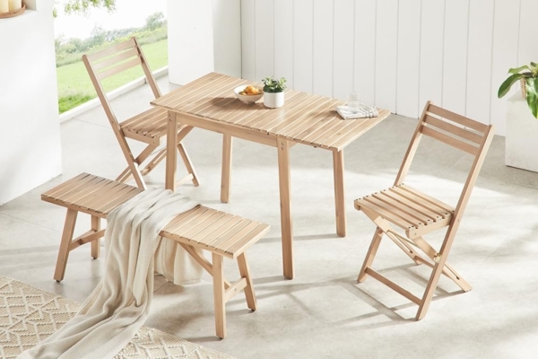 riess-ambiente Gartentisch BALI 110cm natur hell – Massivholz, ausklappbar, wetterfest (Einzelartikel, 1-St), ausklappbarer Outdoor-Holztisch im Naturton – ideal für kleine Balkone Bild 5