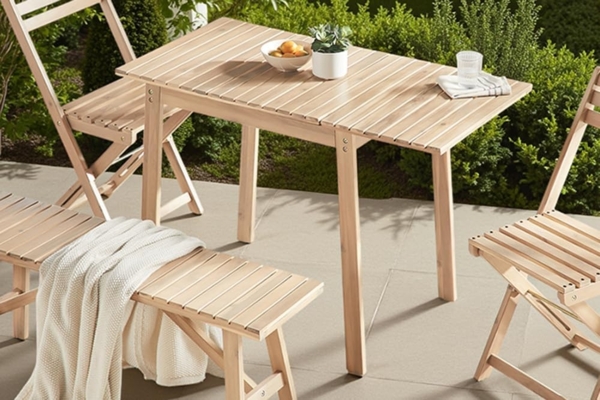 riess-ambiente Gartentisch BALI 110cm natur hell – Massivholz, ausklappbar, wetterfest (Einzelartikel, 1-St), ausklappbarer Outdoor-Holztisch im Naturton – ideal für kleine Balkone Bild 2