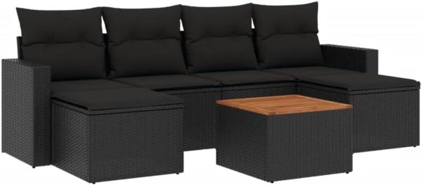 vidaXL 7-tlg. Garten-Sofagarnitur mit Kissen Schwarz Poly Rattan