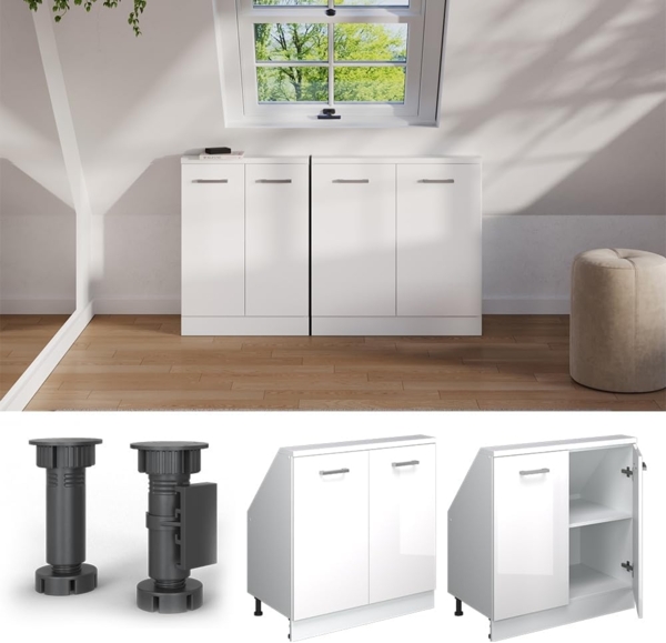 Dachschrägenschrank Rion Weiß Hochglanz/Weiß mit 2 Türen Vicco Bild 6