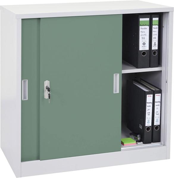 Aktenschrank Boston HWC-F41, Stahlschrank Büroschrank, mit abschließbaren Schiebetüren 90x90x45cm ~ grün