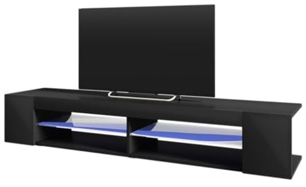 Selsey Mitchell – TV-Lowboard Schwarz Matt/Schwarz Hochglanz 180 cm breit mit LED Bild 2