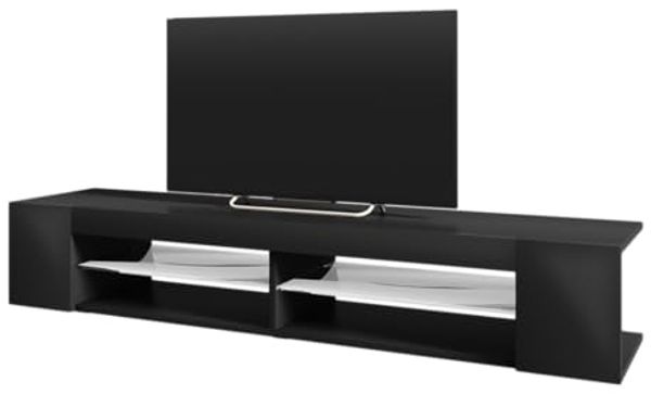 Selsey Mitchell – TV-Lowboard Schwarz Matt/Schwarz Hochglanz 180 cm breit mit LED