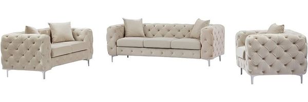 Vente-unique - EDWINA Sofa and armchair set SamtStoff Beige - B 91 cm x H 76 cm x L 162 cm106 cm220 cm