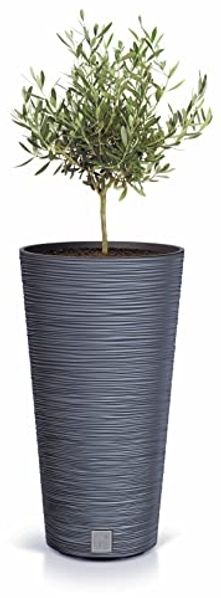 Spetebo Blumentopf Kunststoff Rillen Blumen Topf anthrazit - 58x30 cm (Stück, 1 St, Blumentopf), Rillen Design Pflanzkübel mit Einsatz