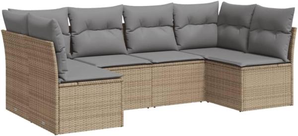 vidaXL 6-tlg. Garten-Sofagarnitur mit Kissen Beige Poly Rattan 3217389