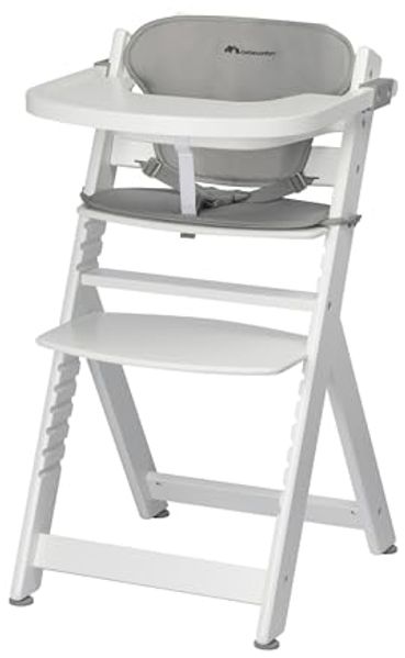 Bebeconfort Hochstuhl Timba - White Gray, Mitwachsender Holz Baby Kinderhochstuhl mit Sitzauflage - verstellbar