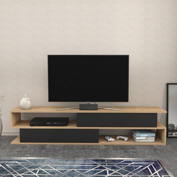 Hanah Home Stylish TV Stand, Oak & Anthracite, 160 x 35.3 x 38.6 cm | 100% Melamine Coated Particle Board, 18 mm Thick | Modern Design for Living Room