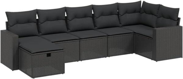 vidaXL 7-tlg. Garten-Sofagarnitur mit Kissen Schwarz Poly Rattan 3263501