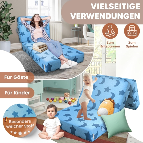 KESSER® Klappmatratze Gästematratze 3-fach Faltmatratze faltbar zum Sitzhocker | Schaumstoff 25kg/m³ extra dick 15cm atmungsaktiv waschbar abnehmbarer Bezug | Matratze inkl. Camping Tragetasche Blau, 90 x 195 x 15 cm Bild 7