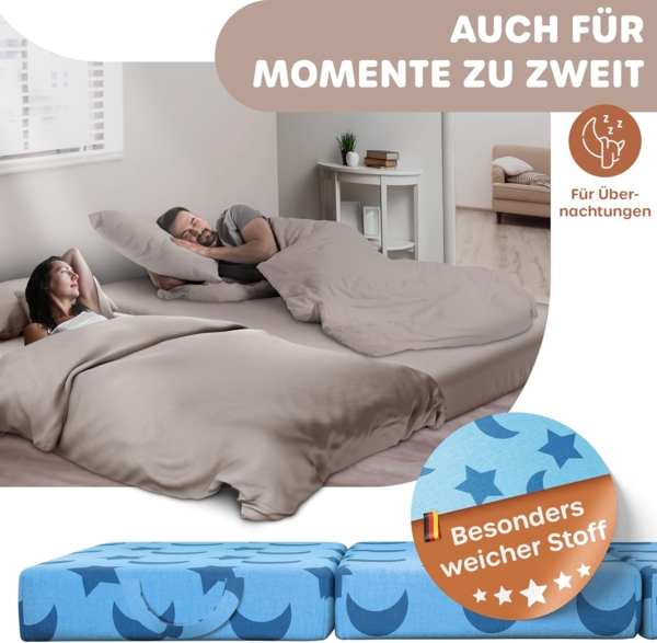 KESSER® Klappmatratze Gästematratze 3-fach Faltmatratze faltbar zum Sitzhocker | Schaumstoff 25kg/m³ extra dick 15cm atmungsaktiv waschbar abnehmbarer Bezug | Matratze inkl. Camping Tragetasche Blau, 90 x 195 x 15 cm Bild 8