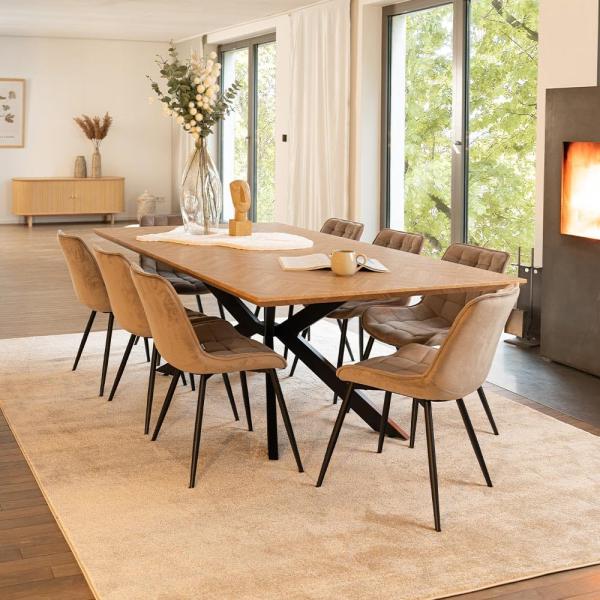 HOME DELUXE Esstisch Eckig AVENCIA inkl. Sternfuß - 200 x 120 cm Fishbone Oak