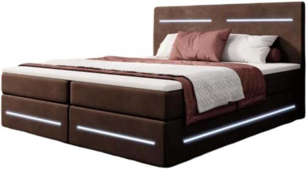 Boxspringbett Lara mit Stauraum und LED (Samt) 140x200 Braun H3