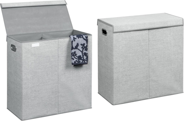 Wäschetruhe 2er Set mDesign faltbarer Wäschekorb 2 Fächer Deckel + Griffe grau