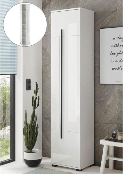 Lomadox Hochschrank CHARLESTON-61 Hoher Badezimmerschrank in Hochglanz weiß, B/H/T: ca. 45/200/35 cm