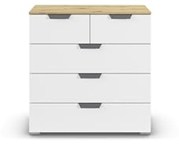 rauch Aditio Box, Kommode, 5 Schubladen, mit Softclose-Funktion, Farbe Weiß/Eiche Artisan, BxHxT 80x81x42cm Bild 6