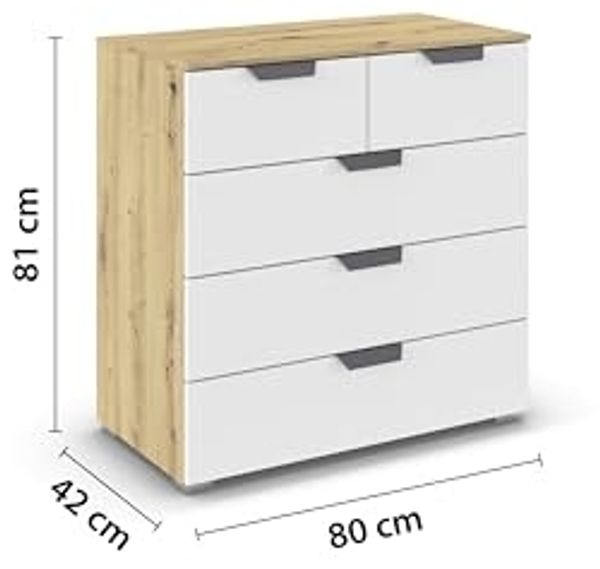 rauch Aditio Box, Kommode, 5 Schubladen, mit Softclose-Funktion, Farbe Weiß/Eiche Artisan, BxHxT 80x81x42cm Bild 3