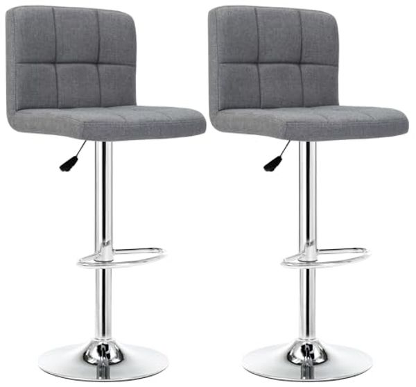 IntimaTe WM Heart 2er-Set Barhocker, Barstuhl mit Lehne und robustem Standfuß, Höhenverstellbar Tresenhocker, Moderner Drehhocker für Küchen und Bars, dick gepolsterte Sitzkissen (Grau)