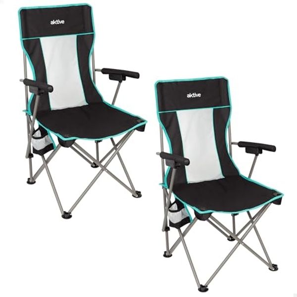 AKTIVE Set mit 2 Klappstühlen, Deluxe, atmungsaktive Netzrücken, Stahlrahmen, Untersetzer, Tragetasche, für Camping und Outdoor (63126)