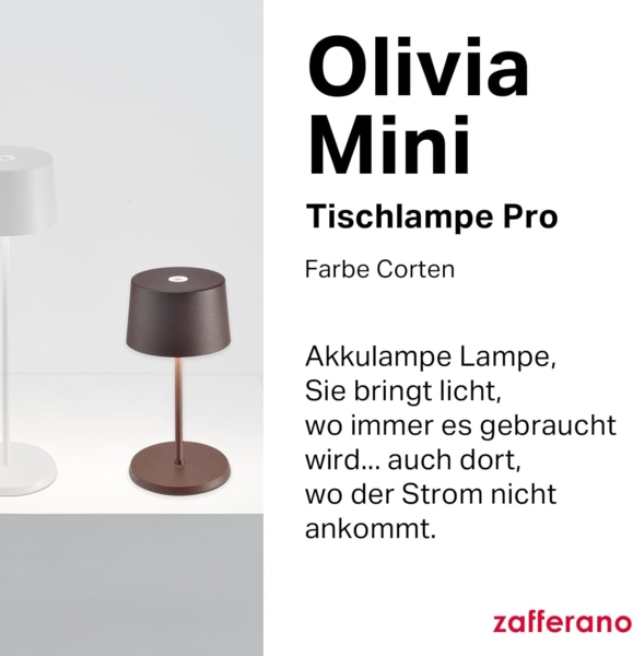 Zafferano, Olivia Mini Lampe, Tragbare und Wiederaufladbare Tischlampe mit Touch Control, Geeignet für Wohnzimmer und Außenbereich, Dimmer, 2200-3000 K, Höhe 22 cm, Farbe Corten Bild 2