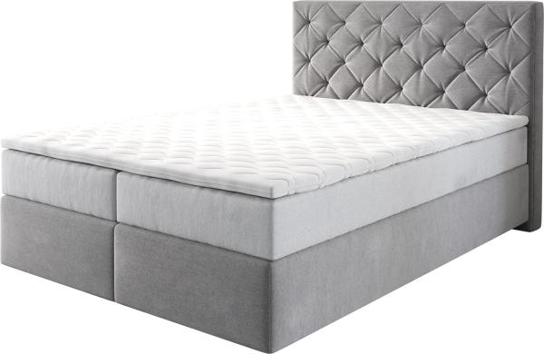 Boxspringbett Dream-Great 140x200 cm Mikrofaser Grau mit TFK Matratze und Visco Topper